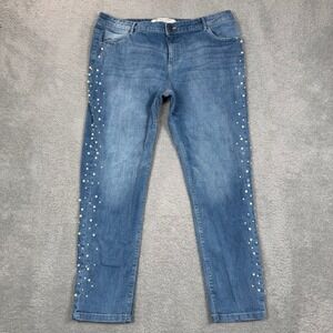 Anthology Sadie Slim Blue Medium Wash Faux‎ Pearl Embellished Jeans Womens 18R